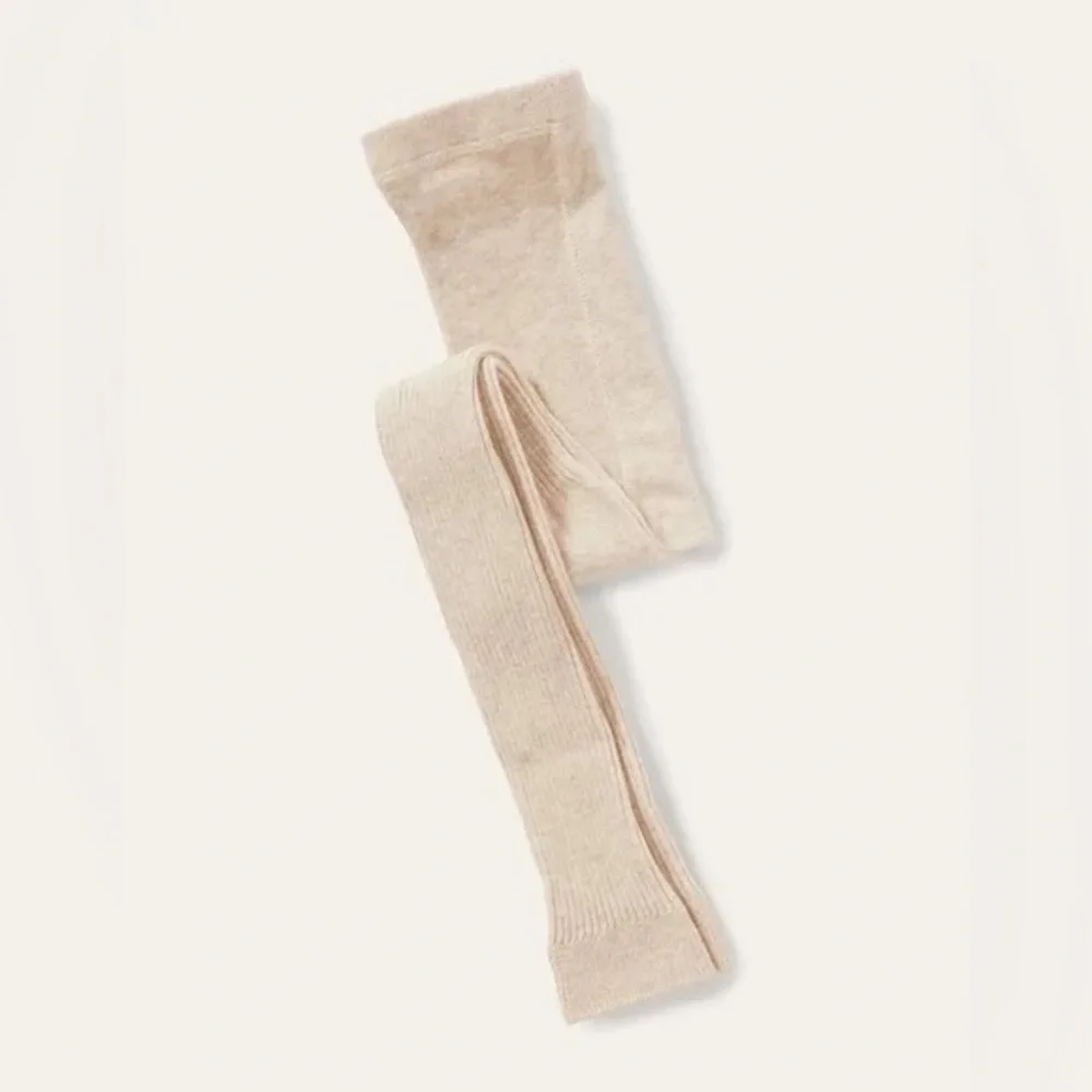 Mini Boden Girls Ribbed Footless Tights Oatmeal Gold Trim Size 11-12